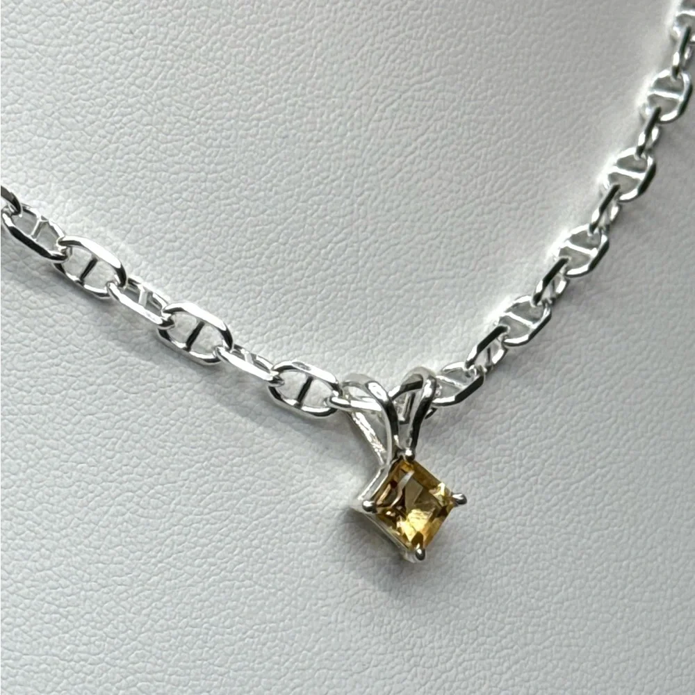 NC4 Genuine 1CT Princess Cut CITRINE Pendant Solid Sterling Silver S925 - Picture 6 of 8